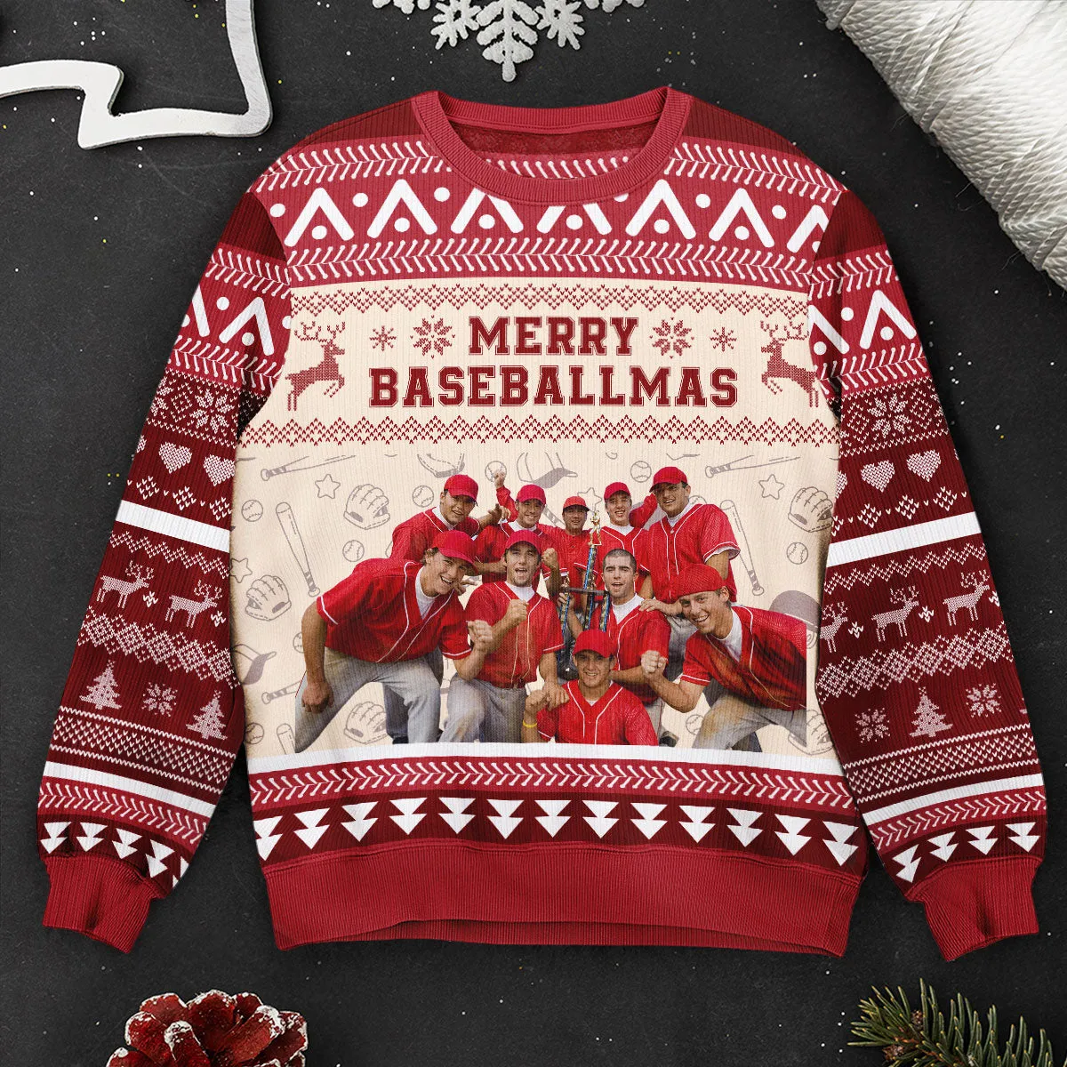 Baseball Team Merry Baseballmas - Personalized Photo Ugly Sweater